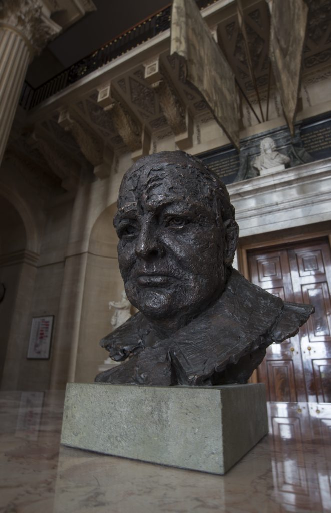 Bronze Churchill bust inside Blenheim Palace