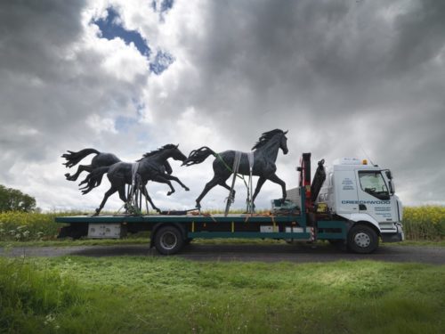 Goodmans Fields horse sculptures on lorry