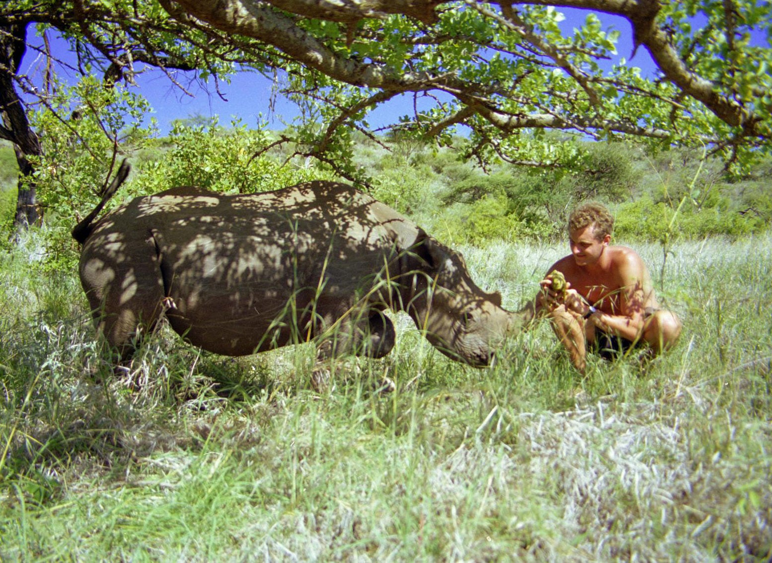 Hamish with wild rhino