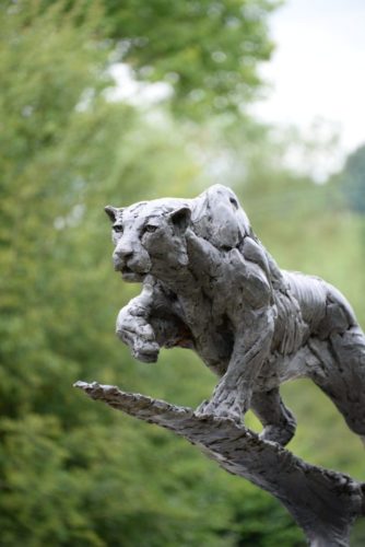 Leopard stalking life-size sculpture