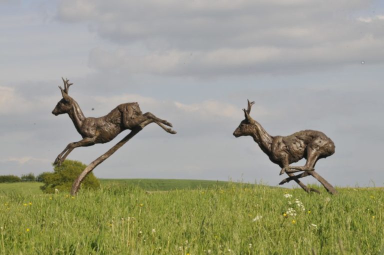 Deer sculptures placed outdoors