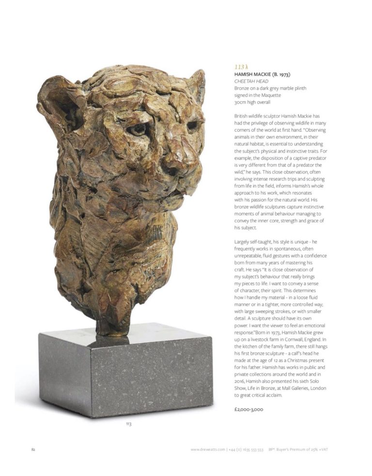 Cheetah head sculpture page from Aynhoe catalogue