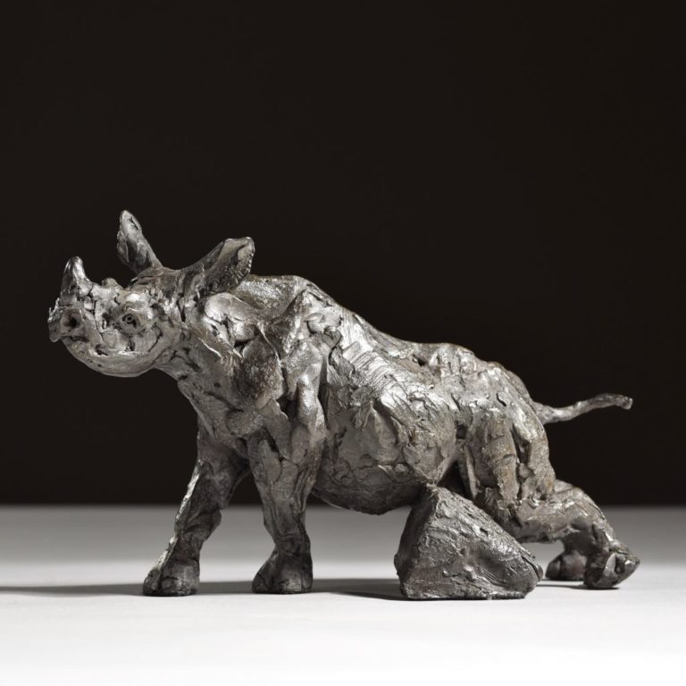 Baby black rhino sculpture