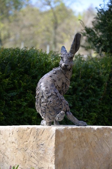 Bronze Hare Turning sculpture