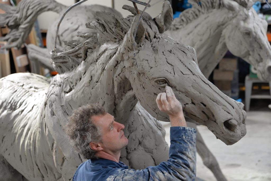 Hamish sculpting Goodmans Fields horse sculptures