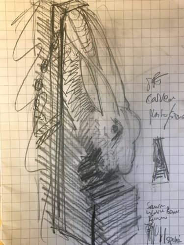 drawing of hare sculpture