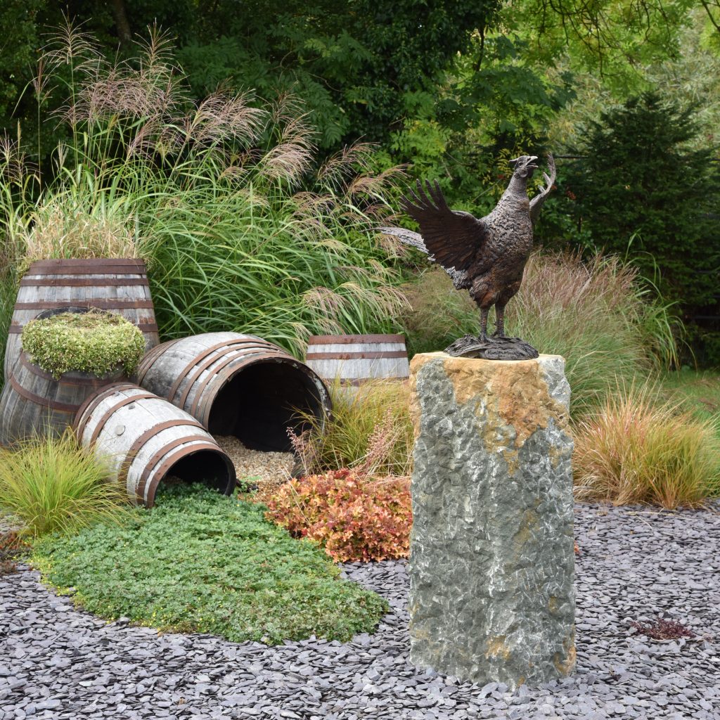 pheasant sculpture in courtyard