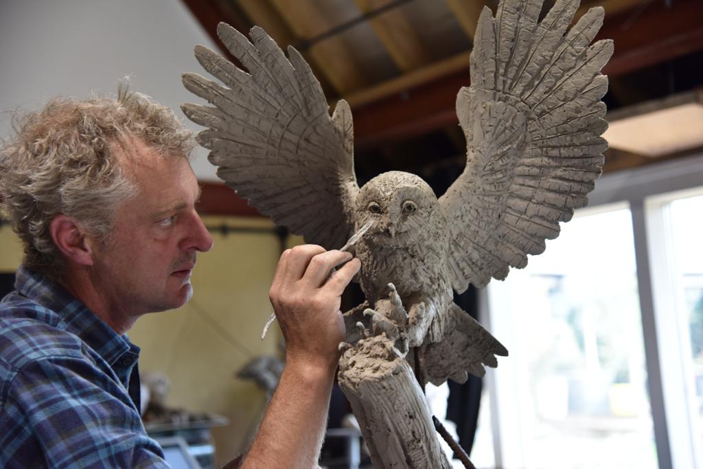 Owl being made at Hamish Mackie Sculptures