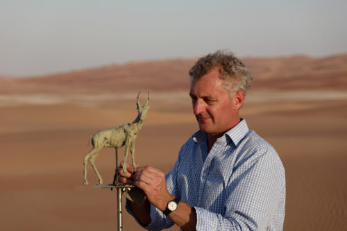 Hamish making Arabian Gazelle sculpture in the desert