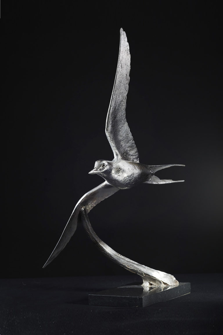 silver Arctic tern sculpture by Mackie