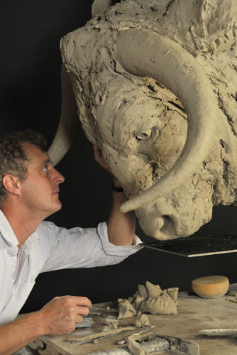 Hamish working on Bull head sculpture