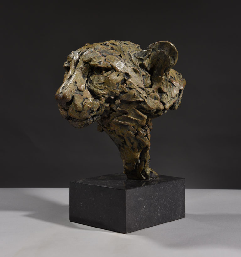 cheetah head sculpture from clay original