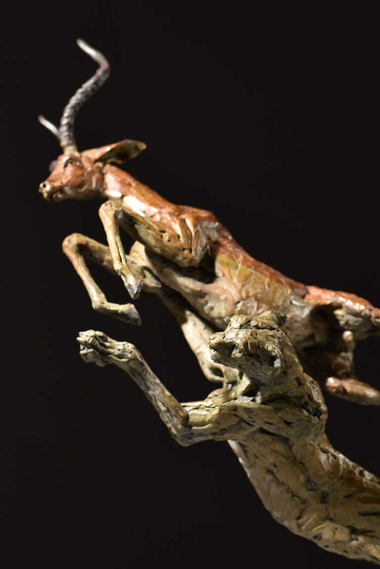 bronze cheetah impala kill sculpture