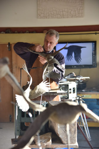 Hamish making grouse sculpture