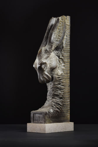 carved hare head sculpture