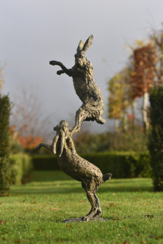hares boxing sculpture