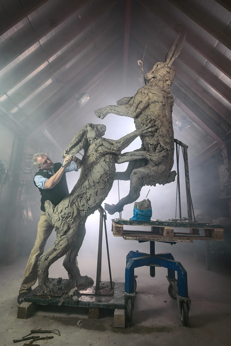 Hamish working on Monumental Hares sculpture