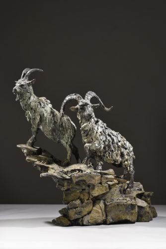 bronze Highland Goats sculpture