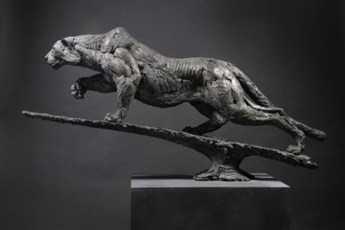 bronze Leopard Stalking sculpture