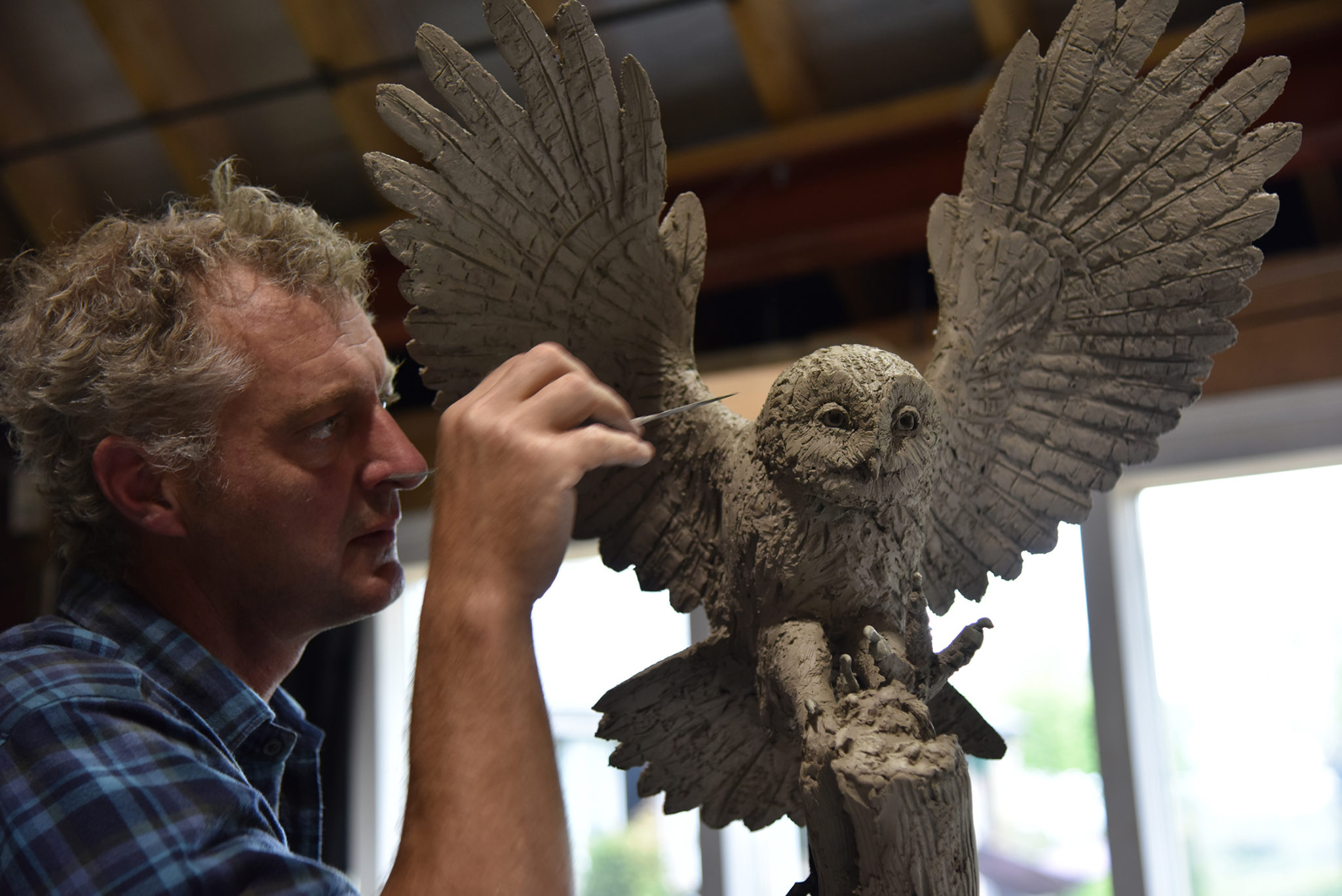 Bronze tawny owl sculpture by Hamish Mackie