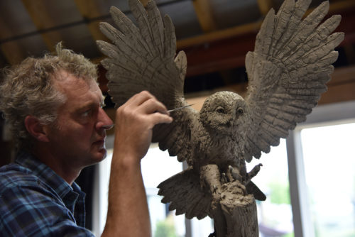 Hamish working on tawny owl sculpture