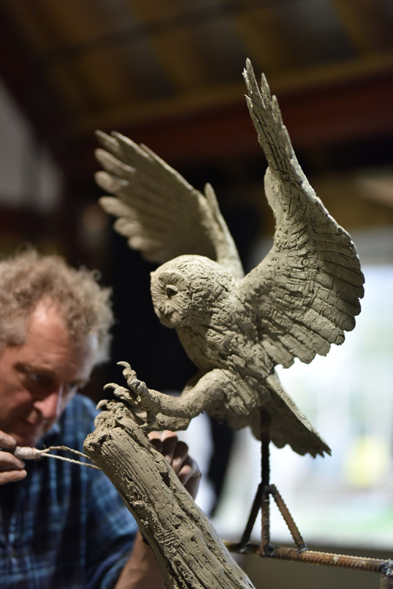 working on tawny owl sculpture