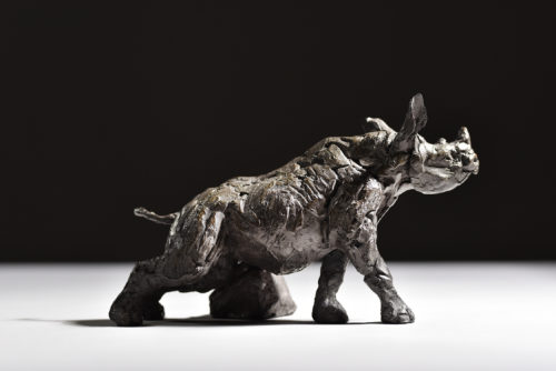 black rhino baby bronze sculpture