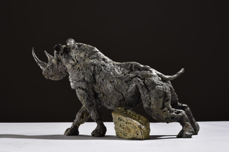 black rhino sculpture by Mackie