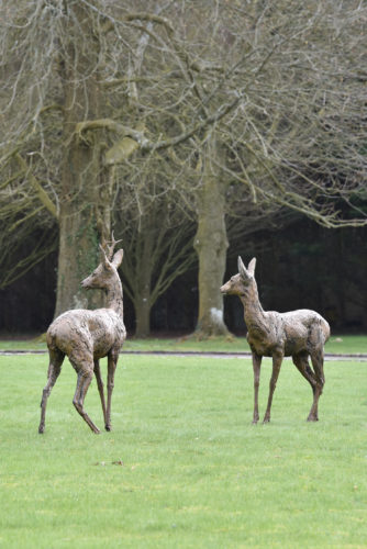 two sculptures of roe deer