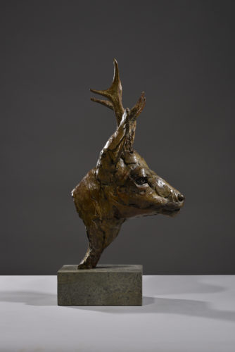roe buck sculpture in bronze by Mackie