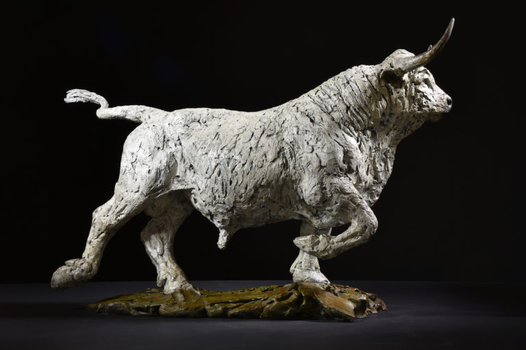 bronze white park bull sculpture
