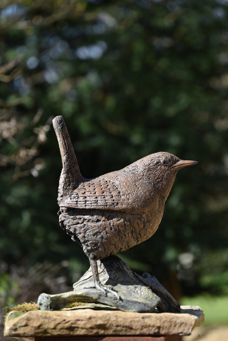 bronze wren sculpture by Mackie