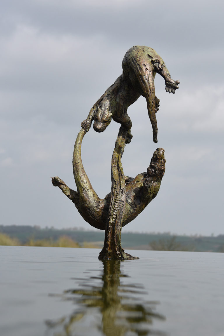 otters sculpture in bronze