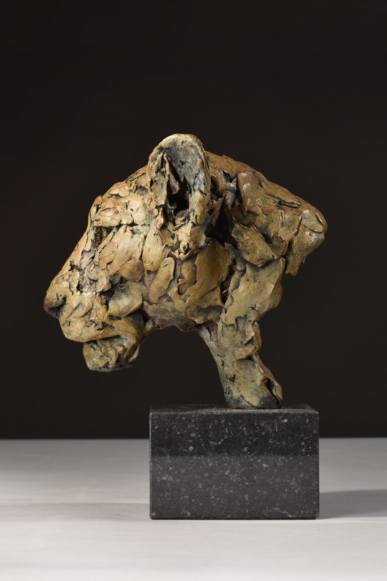 bronze sculpture of lioness head