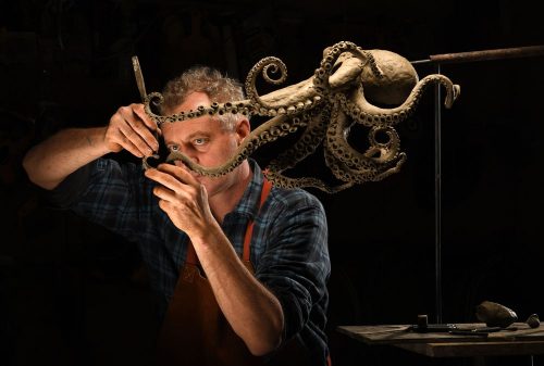 Hamish making octopus bronze sculpture