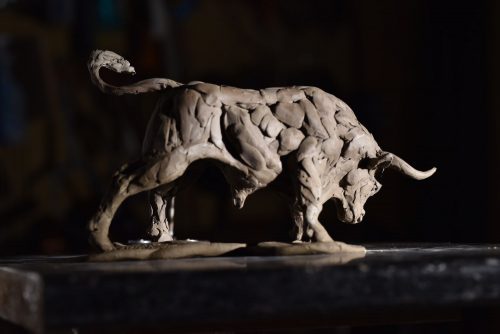 clay model of bull head down