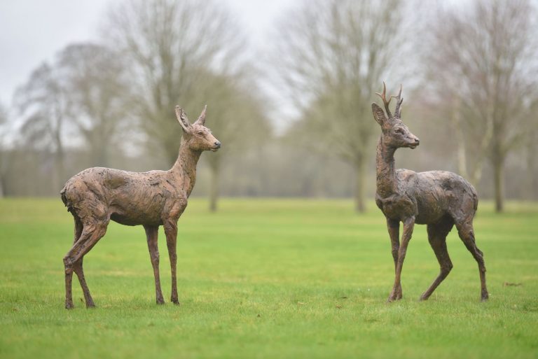 Pair of roe deer sculptures by Hamish Mackie