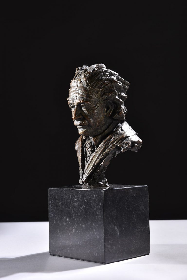 scaled sculpture of Albert Einstein