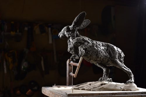 Clay model for Hare Running sculpture