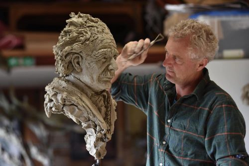 Hamish Mackie sculpting Einstein sculpture