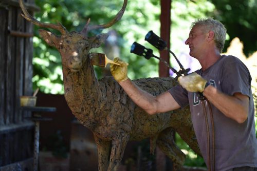Patinating Fallow Buck Standing sculpture