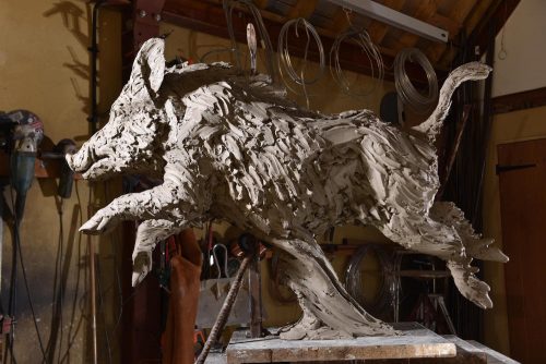 clay model for bronze wild boar