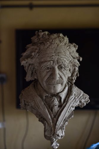 clay model of Albert Einstein sculpture