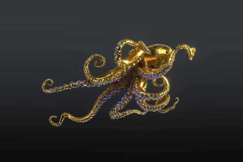 Gold octopus with sapphires