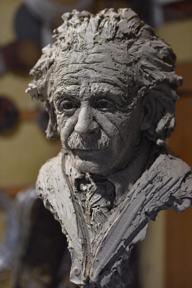 clay model of Einstein sculpture