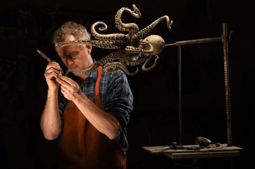 Hamish Mackie making the octopus sculptures