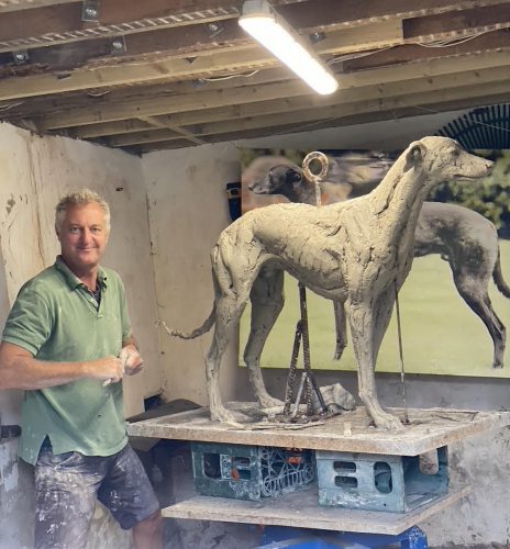 Hamish with clay model of greyhound