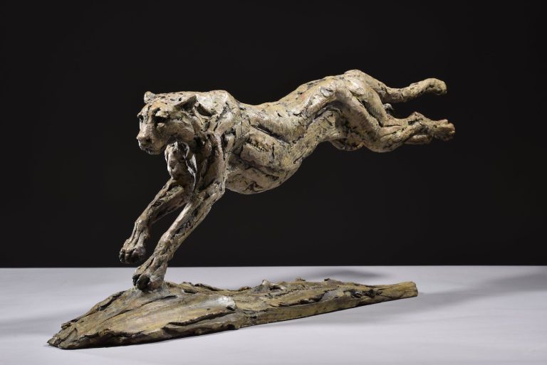Bronze cheetah sculpture