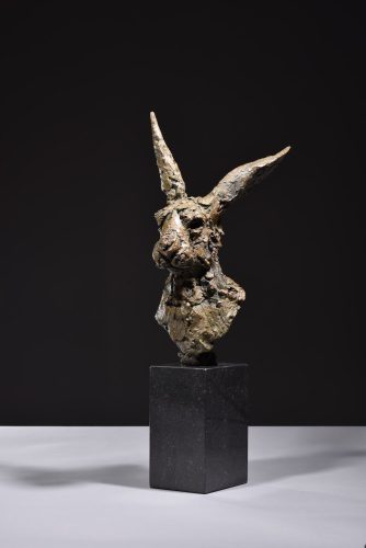 hare head in bronze