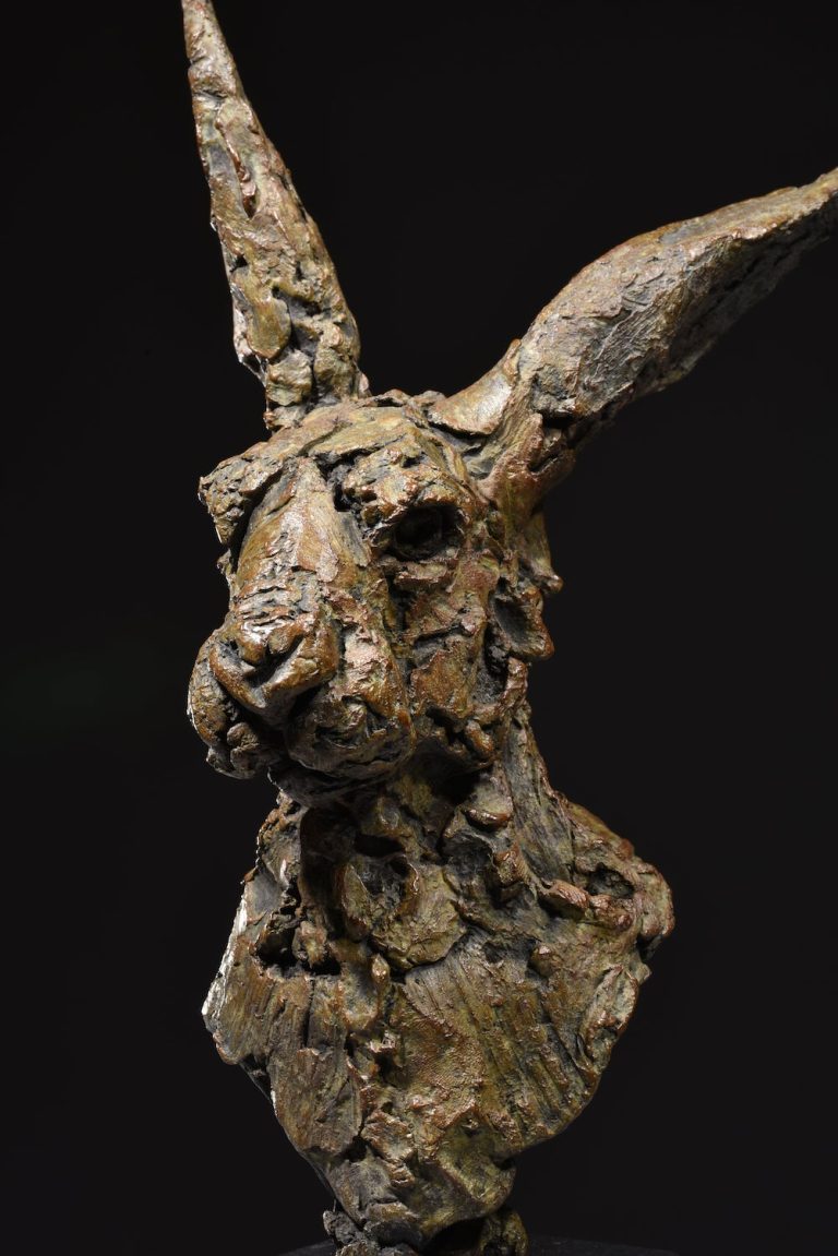 bronze hare head sculpture